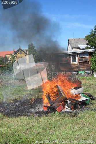 Image of epidemy in the bee farming - destroying beehives