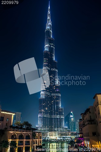 Image of View on Burj Khalifa, Dubai, UAE, at night