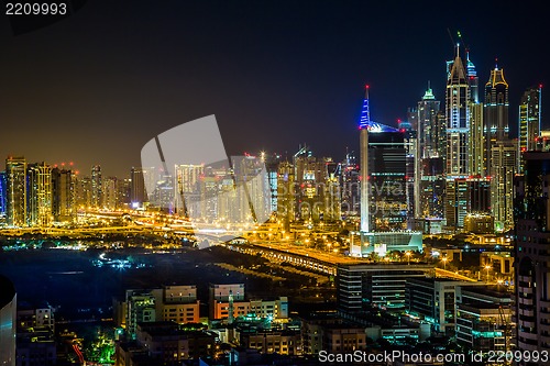 Image of Dubai downtown. East, United Arab Emirates architecture