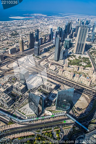 Image of Dubai downtown. East, United Arab Emirates architecture. Aerial 