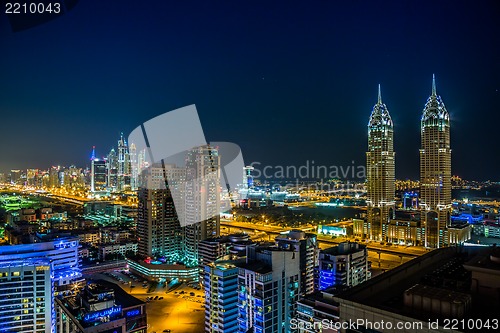 Image of Dubai downtown. East, United Arab Emirates architecture