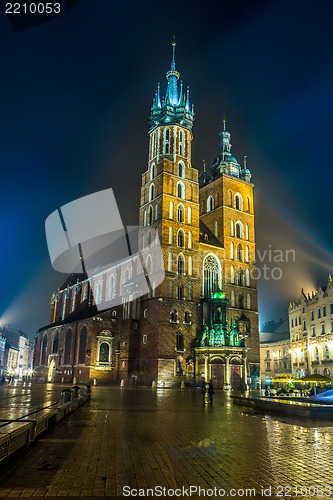 Image of Poland, Krakow. Market Square at night.