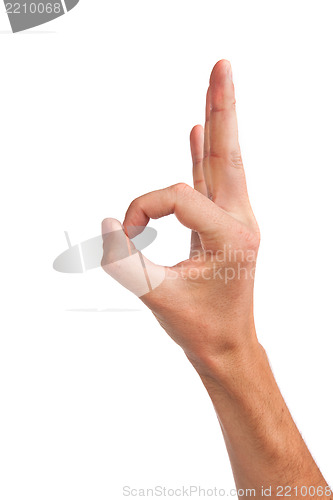 Image of Hand  is showing OK sign isolated on white