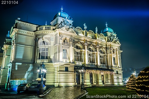 Image of Poland, Krakow. Market Square at night.