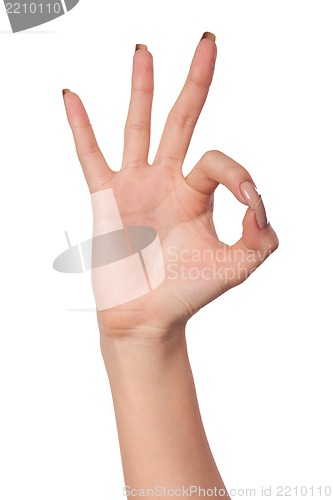 Image of Hand  is showing OK sign isolated on white