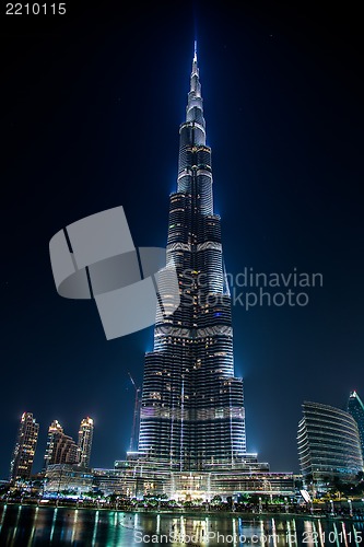 Image of View on Burj Khalifa, Dubai, UAE, at night