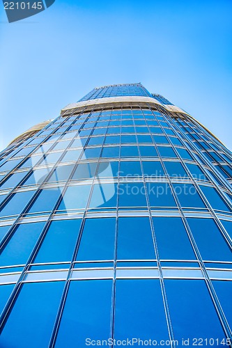 Image of modern blue glass wall of skyscraper. Burj Khalifa