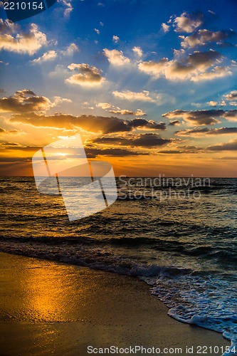 Image of Dubai sea and beach, beautiful sunset at the beach