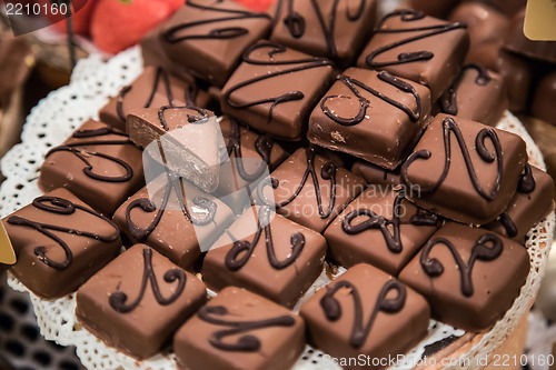 Image of Many different chocolate candy closeup