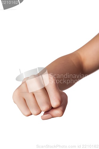 Image of Female hand with a clenched fist isolated