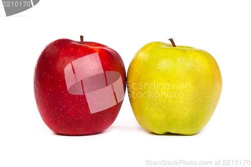 Image of A shiny red and green apples isolated on white
