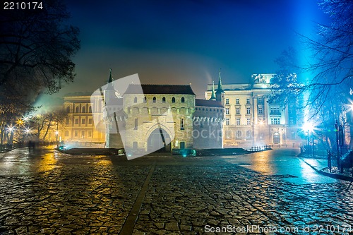 Image of Poland, Krakow. Market Square at night.