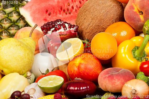 Image of Huge group of fresh vegetables and fruits