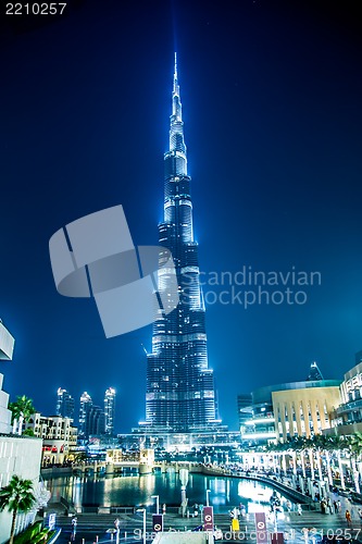 Image of View on Burj Khalifa, Dubai, UAE, at night