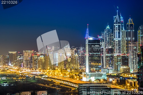 Image of Dubai downtown. East, United Arab Emirates architecture