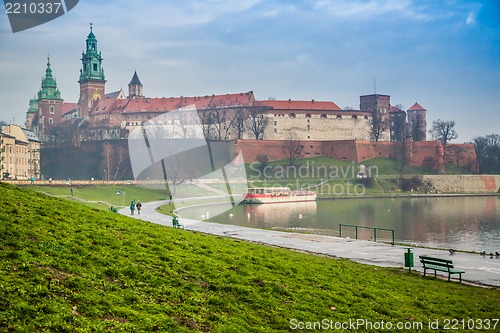 Image of Wawel Castle and Wistula . Krakow Poland.