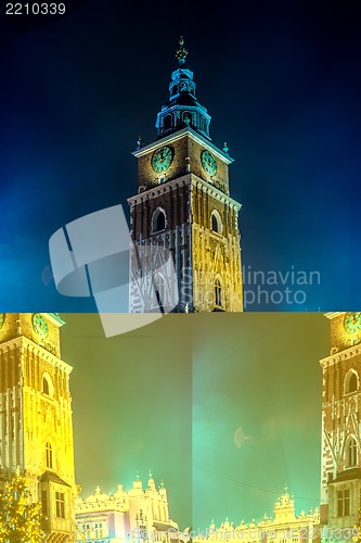 Image of Poland, Krakow. Market Square at night.