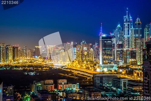 Image of Dubai downtown. East, United Arab Emirates architecture
