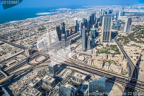 Image of Dubai downtown. East, United Arab Emirates architecture. Aerial 