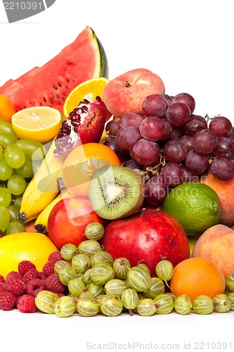 Image of Huge group of fresh fruits isolated on a white background.