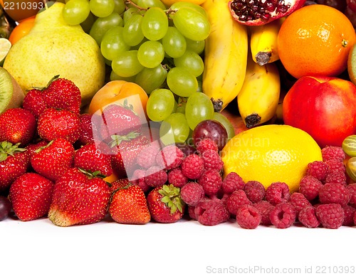 Image of Huge group of fresh fruits isolated on a white background.