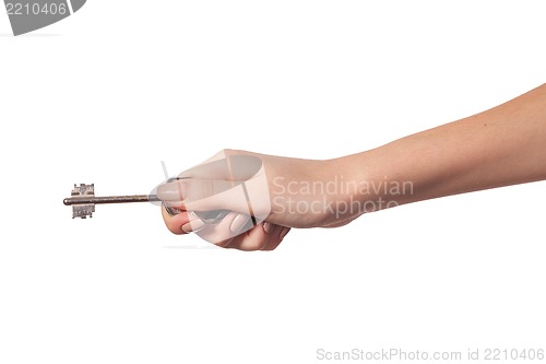 Image of Female hand holding a key to the house