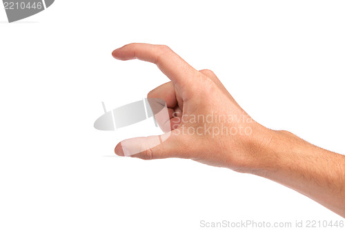 Image of Male hand reaching for something on white