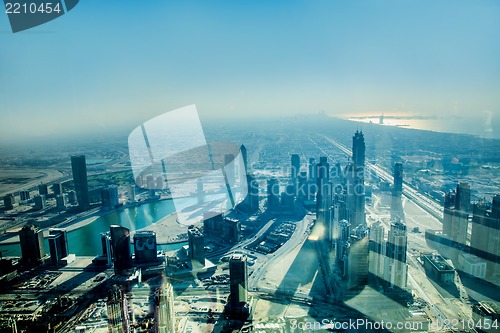 Image of Dubai downtown. East, United Arab Emirates architecture. Aerial 