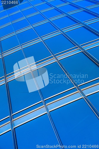 Image of modern blue glass wall of skyscraper