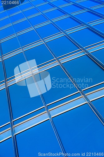 Image of modern blue glass wall of skyscraper