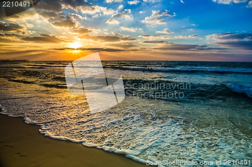 Image of Dubai sea and beach, beautiful sunset at the beach