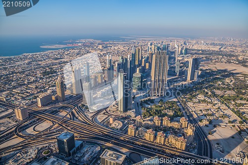 Image of Dubai downtown. East, United Arab Emirates architecture. Aerial 