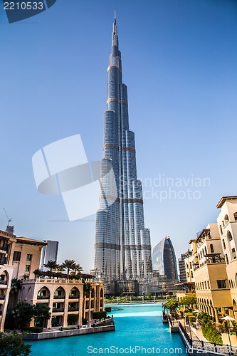 Image of View on Burj Khalifa, Dubai, UAE, at night