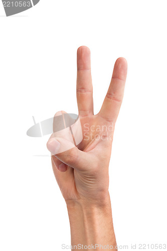 Image of Hand with two fingers up in the peace or victory symbol