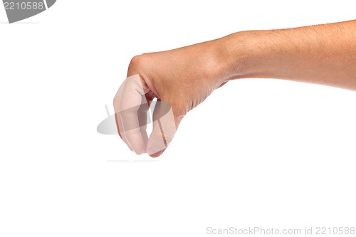 Image of Male hand reaching for something on white