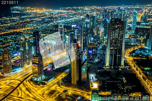 Image of Dubai downtown. East, United Arab Emirates architecture