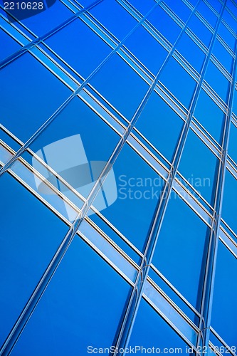 Image of modern blue glass wall of skyscraper