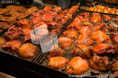 Image of Steak and other meat on barbeque. Background