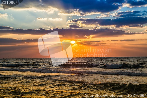 Image of Dubai sea and beach, beautiful sunset at the beach