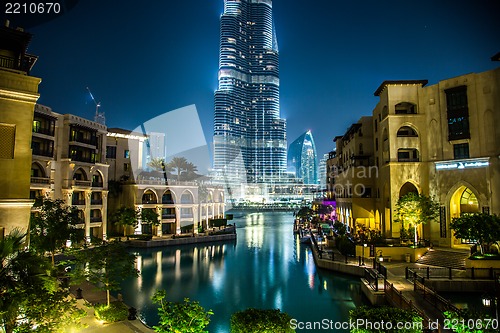 Image of View on Burj Khalifa, Dubai, UAE, at night