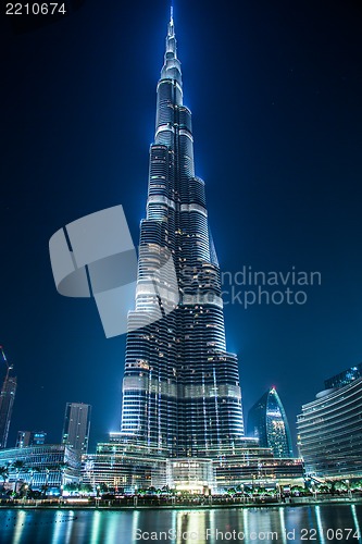 Image of View on Burj Khalifa, Dubai, UAE, at night