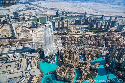 Image of Dubai downtown. East, United Arab Emirates architecture. Aerial 