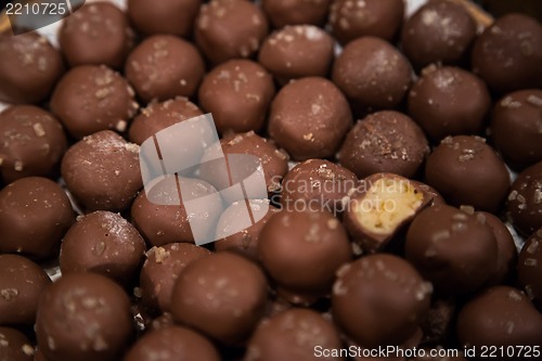 Image of Many different chocolate candy closeup