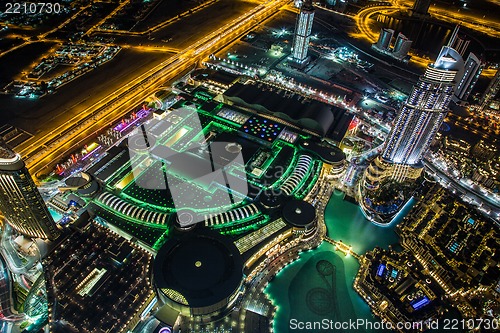 Image of Dubai downtown. East, United Arab Emirates architecture