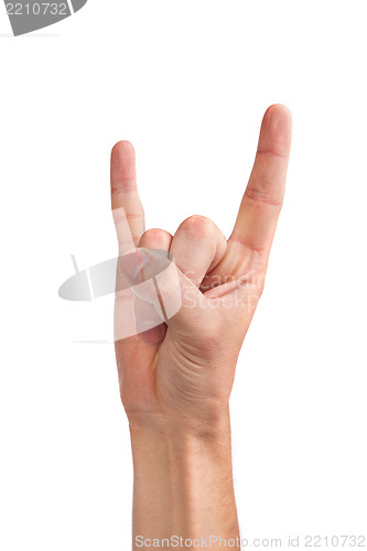 Image of A man's hand giving the Rock and Roll sign