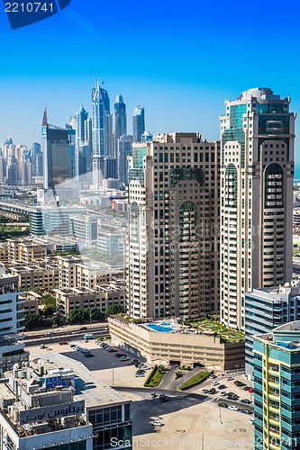 Image of Dubai downtown. East, United Arab Emirates architecture