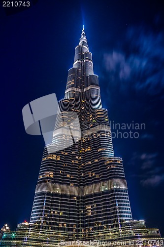 Image of View on Burj Khalifa, Dubai, UAE, at night