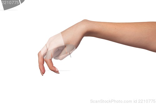 Image of A Female hand is showing the walking fingers isolated on white