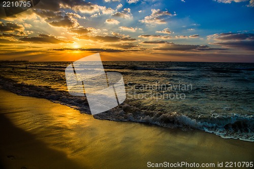 Image of Dubai sea and beach, beautiful sunset at the beach