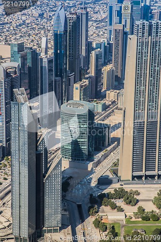 Image of Dubai downtown. East, United Arab Emirates architecture. Aerial 